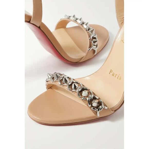 Christian Louboutin Loubigirl Chain 100 Nude Kid Ankle Strap Sandal Heel Pump 40 - Picture 6 of 12